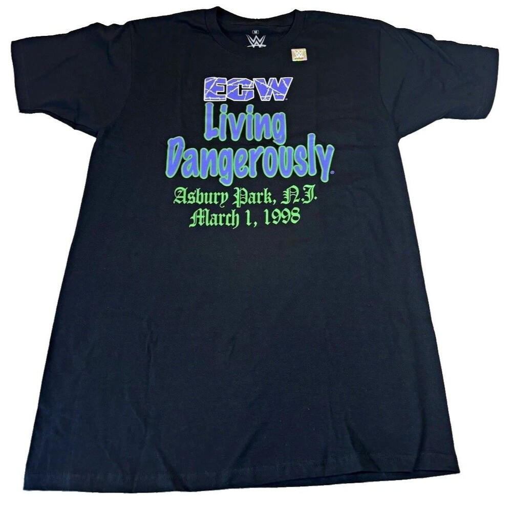 ECW Living Dangerously Asbury Park 1998 PPV 2 Sided Black Tee Size M See Details
